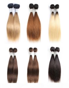 Couleur bon marché Human Hair Weave Bundles ombre Blonde brun brun court bob 1012 pouces 2 4 ensembles de cheveux raides malaisiens