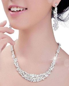 Conjunto de joyería nupcial de cristal barato, collar plateado, pendientes de diamantes, conjuntos de joyería de boda para novia, damas de honor, mujer, nupcial, A5925809