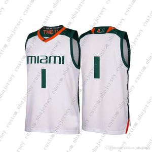 Pas cher personnalisé Hurricanes NCAA March Madness Blanc # 1 Basketball Jersey Personnalité couture personnalisée n'importe quel numéro de nom XS-5XL