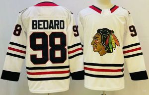 Pas cher Dropshipping Gros Hommes Enfants Femmes Blackhawks 98 Connor Bedard Hockey Jersey Chicago Rouge Blanc 100% Cousu Taille S-XXXL