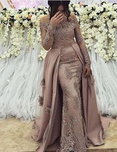 Barato deslumbrante Modesto encaje árabe Mangas largas Vestidos de noche Vestidos de fiesta 2019 Apliques elegantes Mujeres Gala formal Vestido de fiesta de talla grande