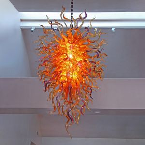 Lámparas colgantes de cadena de lujo de araña de vidrio soplado a mano baratas, color marrón púrpura, luces LED modernas, decoración artística, sala de estar de 24 por 48 pulgadas