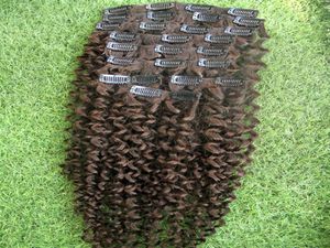 Clip bouclé coquine à cheveux humains bon marché dans les extensions de cheveux humains 9pcSset Mongolian Afro Curly Curly Hair Full Head Clips Ins 7822109