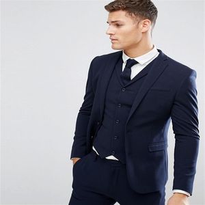 Pas cher bleu marine hommes costumes Slim Fit garçons d'honneur smokings de mariage pour hommes pointe revers mode retour évent formel costume veste gilet Pant215G