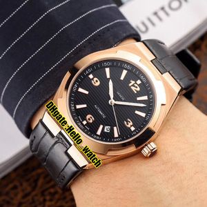 Pas cher New Overseas 47040/000R-9666 Montre automatique pour homme Date Cadran noir Boîtier en or rose Bracelet en cuir Gents Sport Montres Hello_watch 5 Couleur