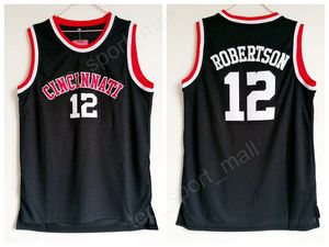 Pas cher Oscar Robertson Jersey 12 University Basketball Cincinnati Bearcats College Maillots Hommes Noir Couleur Sport