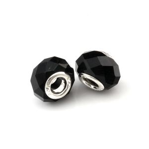 100 pièces à facettes cristal noir verre grand trou entretoises perles pour la fabrication de bijoux Bracelet collier bricolage accessoires D-107