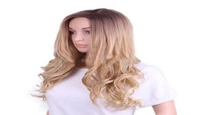 Perruque de cheveux synthétiques bon marché couleur claire longue perruque complète ondulée sans capuchon pour les femmes européennes nouveau concepteur fibre haute température fabriqué W7089568