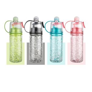 4 colores BPA Libre Tritain Deporte Botella de agua Viajando Jogging Portátil Enfriamiento Niebla Spray Botella con asa