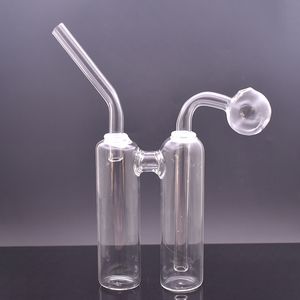 Barboteur le moins cher Pipe à fumer Double baril Récupérateur Recycler Brûleur à mazout en verre BONG Narguilé avec tuyau de brûleur à mazout remplaçable Accepter le logo personnalisé personnalisé