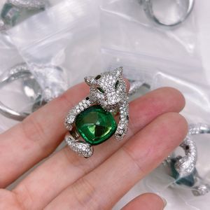 Bague de marque Cheetah en cristal vert naturel, bague panthère, qualité supérieure, copie officielle, cadeau Premium, anneaux ouverts de mariage, taille unique avec boîte 001