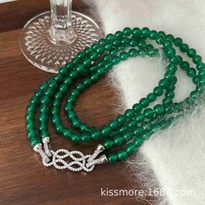 Chen Mo nuevo collar chino de doble capa de Jade VERDE Natural con cadena larga de suéter con cuentas de ágata verde Simple para mujer