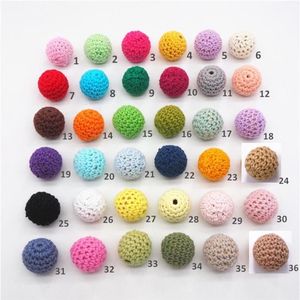 Chengkai 50pcs 20mm rond tricot coton Crochet perles en bois boules pour bricolage décoration bébé anneau de dentition bijoux collier jouet T200323256W