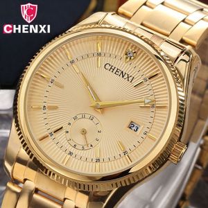 Chenxi Gold Watch Men Luxury Business Man Watch Golden Imperproofing Unique Fashion Casual Quartz Male Robe Horloge Gift 069ipg Y19062198G