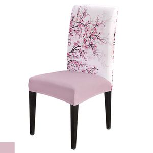Cherry Blossom Plum Branch Rose Chaise blanche Couverture Spandex Chaise élastique Couverture Hôtel Mariage Hôtel Supplies Dining Chair Cover Stretch
