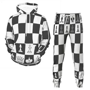 Échecs 3D imprimé hommes survêtement ensembles décontracté sweat à capuche pantalon 2 pièces ensembles surdimensionné pull streetwear printemps automne homme vêtements 240202