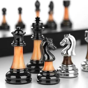 Jeux d'échecs 45CM figurines en métal de luxe échiquier en bois professionnel pliant famille classique conseil ornements Collection 231215