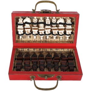 Satranç Oyunları 32 adet Terracotta Figür Satranç Seti Eğlence Damaları ile Çin Ahşap Deri Kutu Satranç Geleneksel Oyunlar 230626