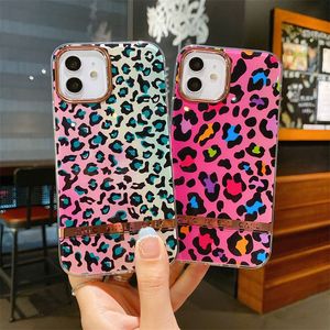 Étuis de téléphone Chic Bright Leopard pour iPhone 14 13 12 11 Pro Max Plus XR XS 7 8PLUS Placage Couverture complète Coque fine Protection du corps Coque arrière en marbre