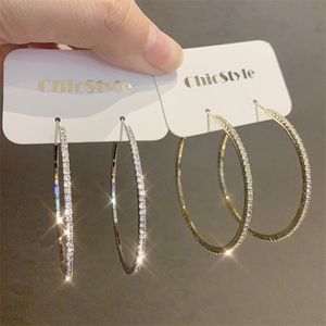 Pendientes de aro de diamante elegantes para mujer, aretes circulares redondos de 4/5CM de plata 925 de diseñador de gran tamaño, circonita cúbica brillante