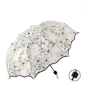 Chic Floral ANTI-UV Parapluies Pliables Soleil Compact Femmes Femme Dames Dame Coupe-Vent Pluie Belle Fleur 8K Parasols Parapluie HKD230828