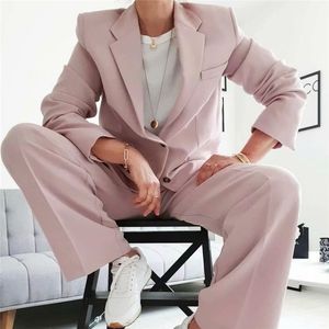 Chaqueta elegante suelta de color rosa claro para mujer, chaqueta de verano con un solo botón para mujer, prendas de vestir de manga larga, Blaser Femme 210430