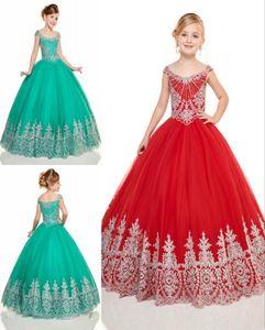 Chic Sliver Broderie Petites Filles Pageant Robes Rouge Vert Tulle Cap Manches Princesse Pas Cher Fleur Filles Robe De Bal Formelle Pour 5521788