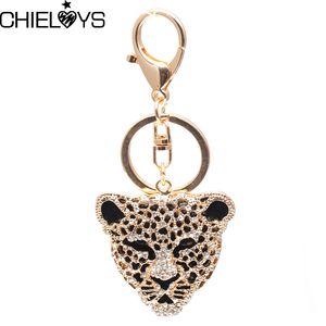 LLavero de leopardo CHIELOYS, llavero con anilla para llaves de cristal de Metal, colgante para bolso, regalo, precio al por mayor KC026