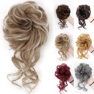 Chignon Azqueen Synthétique Coiffure bouclée en désordre avec bande élastique Black Gold Res résistant à haute température Fibre Fibre Femmes Coiffe