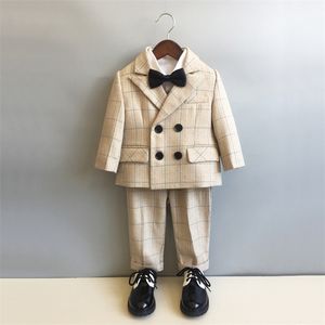 Conjunto de trajes de vestir a cuadros británicos formales para niños primavera y otoño niños fiesta de cumpleaños boda Piano Show disfraz niños Blazer pantalones 220808