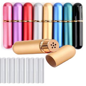 Inhaladores nasales de metal vacíos recargables de 5 ml para aceites esenciales Aromaterapia 5CC Tubos de aluminio en blanco Mechas de algodón de repuesto para perfume de viaje