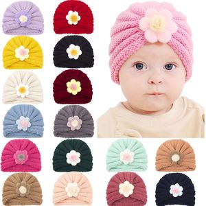 Enfants bébé tricot chapeaux Floral inde casquettes tricoté Crochet laine épais chapeau bonnets hiver garder au chaud casquette 21 couleurs M4216