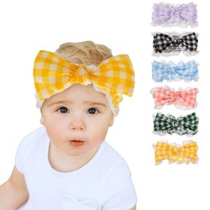 Niños arco Diadema Rayas Piña Imprimir Bandas para la cabeza Encaje Bowknot Niños Accesorios para el cabello Bounce Hairs Arruga Banda Estilo francés coreano 6 colores wmq1275