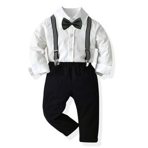 Niños Niños Conjuntos de ropa formal Niño pequeño Caballero Camisa blanca de manga larga Tirantes Pantalones Vestido de fiesta de cumpleaños de boda 220714