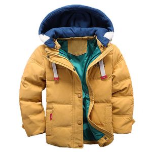 Parkas para niños de 4 a 8T, ropa de invierno para niños, chaqueta con capucha cálida informal para niños, abrigos de moda gruesos sólidos para niños H0909