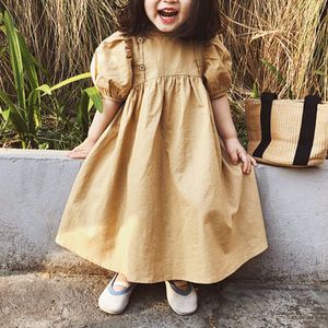 Vestido para niños Verano 2020 Venta caliente Ropa para niños Niñas KoreanColor Retro Talle alto Puff Manga Princesa Vestido Q0716