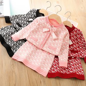 Enfants filles mignon pull ensemble printemps mode arc cardigan pull avec jupe deux pièces ensembles automne bébé fille bambin vêtements de fête d'anniversaire