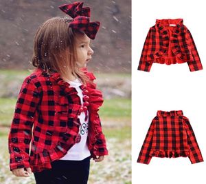 Children Girls Red Plaid Coat 2019 Spring Autumn Enfants Enfants à manches longues Ruffle Outwear Ins Cardigan Vestes Baby Clothing C57055143055