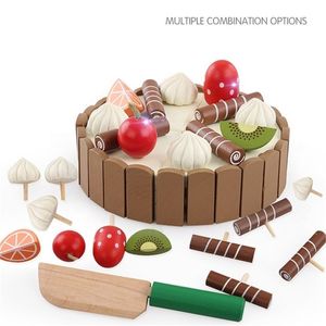 Enfants Cuisine Faire semblant de couper le gâteau Jouer à la nourriture Enfants en bois Fruits Jouets de cuisine pour les intérêts d'anniversaire de bébé LJ201007