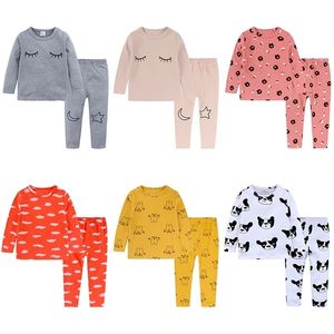 Conjunto de pijamas para niños, ropa de hogar acogedora de dibujos animados para niños, ropa de salón con estampado de pestañas para bebés y niñas, vestido de noche para niños LJ201216