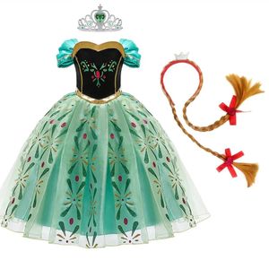 Enfants Costume de princesse Green Party Anna Fancy Dishot Christmas Girl Fille Disque de carnaval Disquage Broidé Rabille 240415