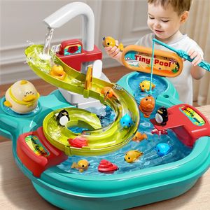 Enfants Puzzle semblant jouer jouets vaisselle bassin cadeau cuisine interactif 2in1 toboggan pêche Montessori 240301