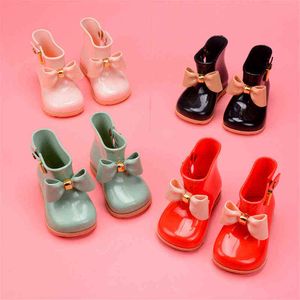 Botas de lluvia para niños para niñas, niños pequeños, zapatos de lluvia para niños, botas de gelatina de PVC suave con nudo de lazo, lindas botas de lluvia a prueba de agua, pajarita 211108