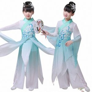 Rendimiento de danza clásica para niños Dr. Girl Guzheng Traje de baile Niños Fan Ropa de baile Folk antiguo Traje de baile elegante H0Yf #