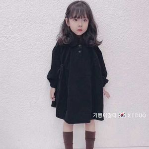 Vêtements pour enfants 2021 automne hiver nouvelles filles mignon mode manteau doux tempérament noir rétro robe G1026