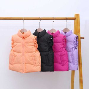 Veste en duvet pour enfants gilet automne et hiver coréen blanc duvet de canard bébé chaud veste filles manchette en dentelle