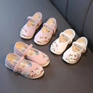 Chaussures en coton brodées pour enfants chaussures Hanfu de Style chinois filles blanc rouge vieux chaussures de danse ethnique de Pékin baskets plates 2536 240117