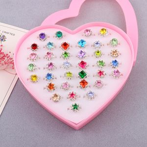 Coffret cadeau de bagues pour enfants, ensemble de 36 pièces de bagues en strass colorées, bijoux pour enfants, petite fille, cadeau