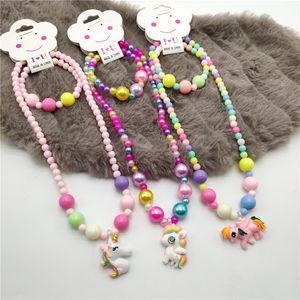 Collar de joyería de unicornio para niños, conjunto de pulsera de color, accesorios de vestir para niñas 2038 E3