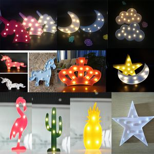 Table d'enfants lampe mignonne Lights LED Flamingo Unicorn Heart Pineapple Shape Home Night Light Room Decoration Lamps Modeling Lantern S